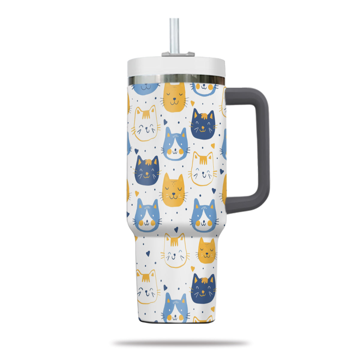 Cute Cat Tumbler 40oz With Handle, Cat Pattern 40oz Tumbler, Cat Lover Tumbler 40oz, Stainless Steel Tumbler, Insulated Tumbler 17