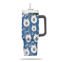 Thumbnail for Cute Samoyed Tumbler 40oz With Handle, Samoyed Pattern 40oz Tumbler, Dog Paw Photo Tumbler with Straw, Dog Lover Tumbler, Stainless Steel Tumbler, Insulated Tumbler 01