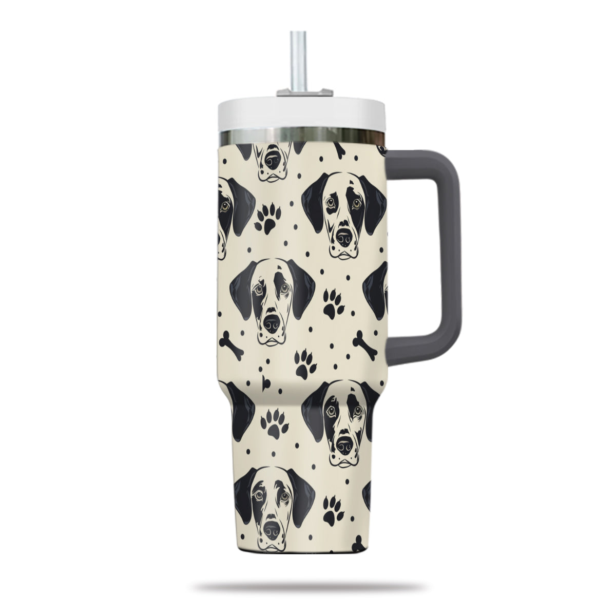 Cute Dalmatian Tumbler 40oz With Handle, Dalmatian Pattern 40oz Tumbler, Dog Paw Photo Tumbler with Straw, Dog Lover Tumbler, Stainless Steel Tumbler, Insulated Tumbler