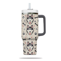 Thumbnail for Cute Siberian Husky Tumbler 40oz With Handle, Siberian Husky Pattern 40oz Tumbler, Dog Paw Photo Tumbler with Straw, Dog Lover Tumbler, Stainless Steel Tumbler, Insulated Tumbler 02