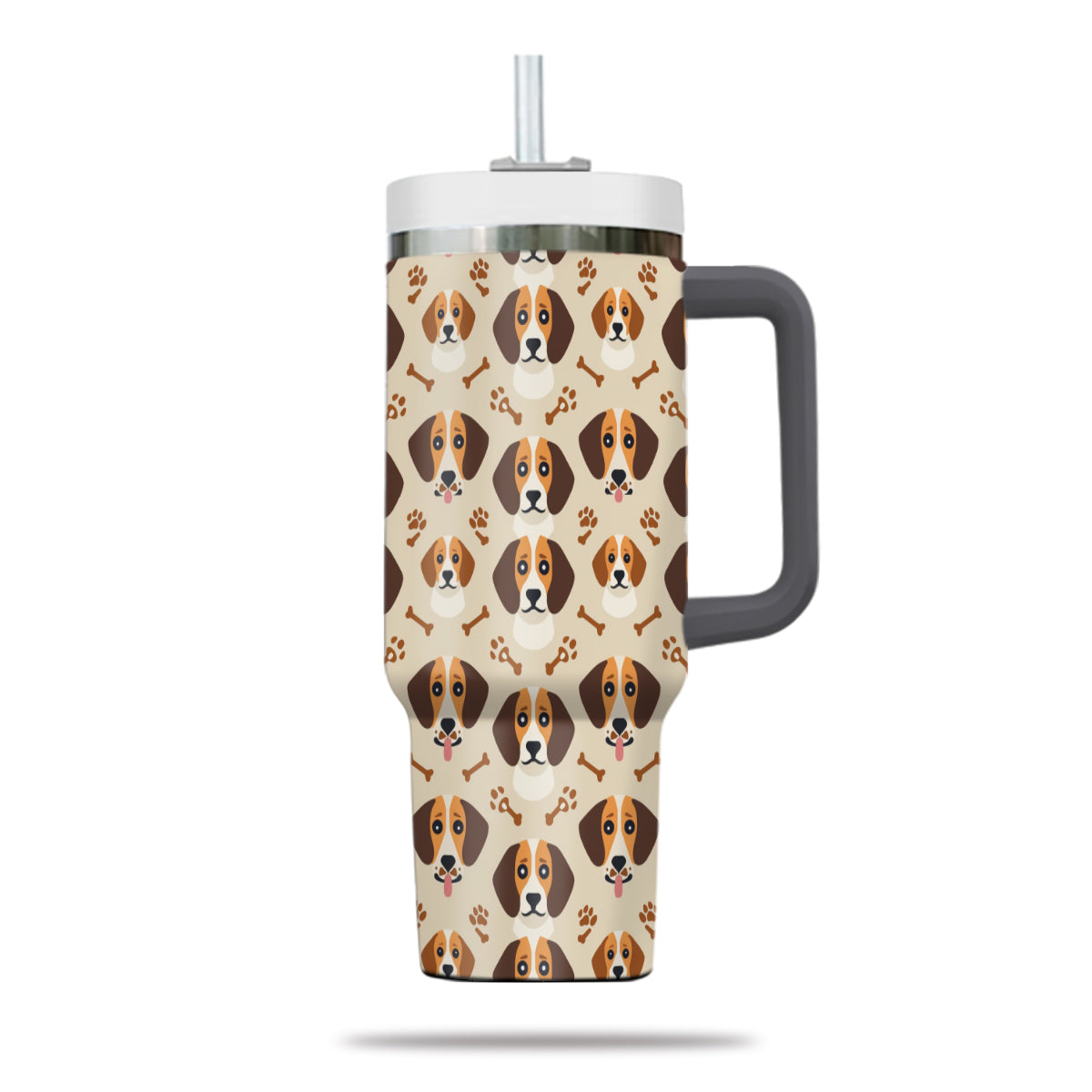 Cute Beagle Tumbler 40oz With Handle, Beagle Pattern 40oz Tumbler, Dog Paw Photo Tumbler with Straw, Dog Lover Tumbler, Stainless Steel Tumbler, Insulated Tumbler