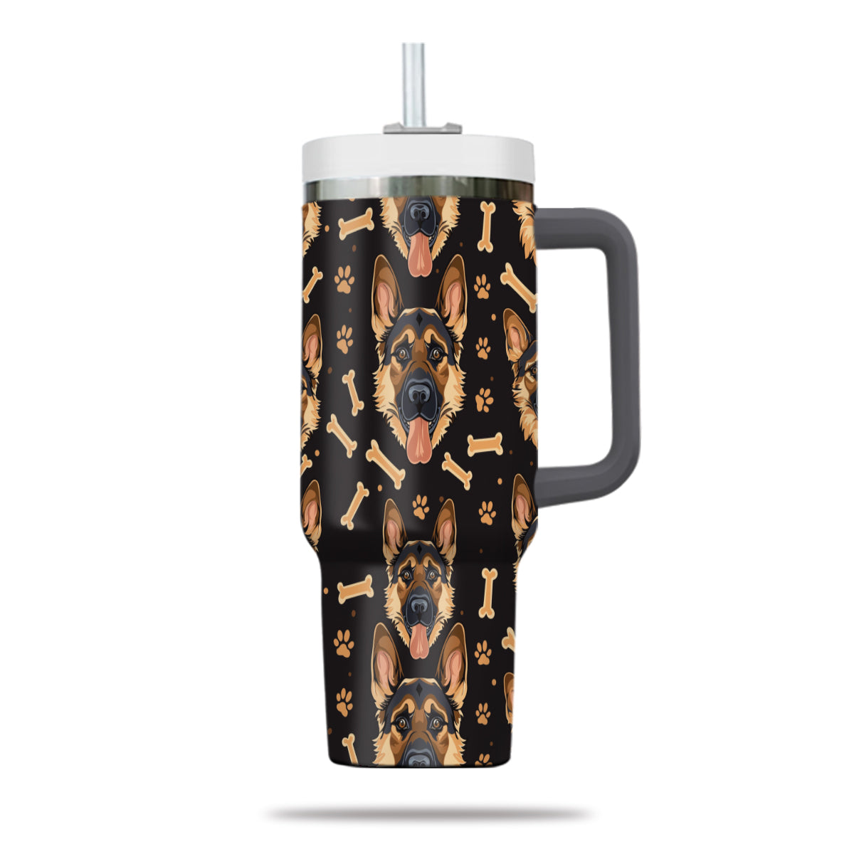 Cute German Shepherd Tumbler 40oz With Handle, German Shepherd Pattern 40oz Tumbler, Dog Paw Photo Tumbler with Straw, Dog Lover Tumbler, Stainless Steel Tumbler, Insulated Tumbler