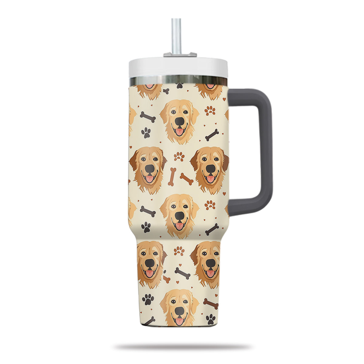 Cute Golden Retriever Tumbler 40oz With Handle, Golden Retriever Pattern 40oz Tumbler, Dog Paw Photo Tumbler with Straw, Dog Lover Tumbler, Stainless Steel Tumbler, Insulated Tumbler