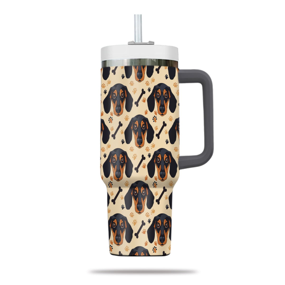 Cute Dachshund Tumbler 40oz With Handle, Dachshund Pattern 40oz Tumbler, Dog Paw Photo Tumbler with Straw, Dog Lover Tumbler, Stainless Steel Tumbler, Insulated Tumbler