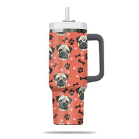 Thumbnail for Cute Pug Tumbler 40oz With Handle, Pug Pattern 40oz Tumbler, Dog Paw Photo Tumbler with Straw, Dog Lover Tumbler, Stainless Steel Tumbler, Insulated Tumbler