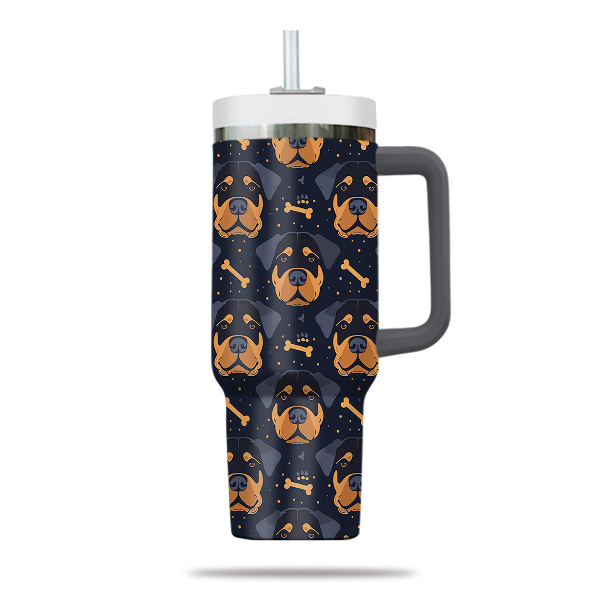 Cute Rottweiler Tumbler 40oz With Handle, Rottweiler Pattern 40oz Tumbler, Dog Paw Photo Tumbler with Straw, Dog Lover Tumbler, Stainless Steel Tumbler, Insulated Tumbler