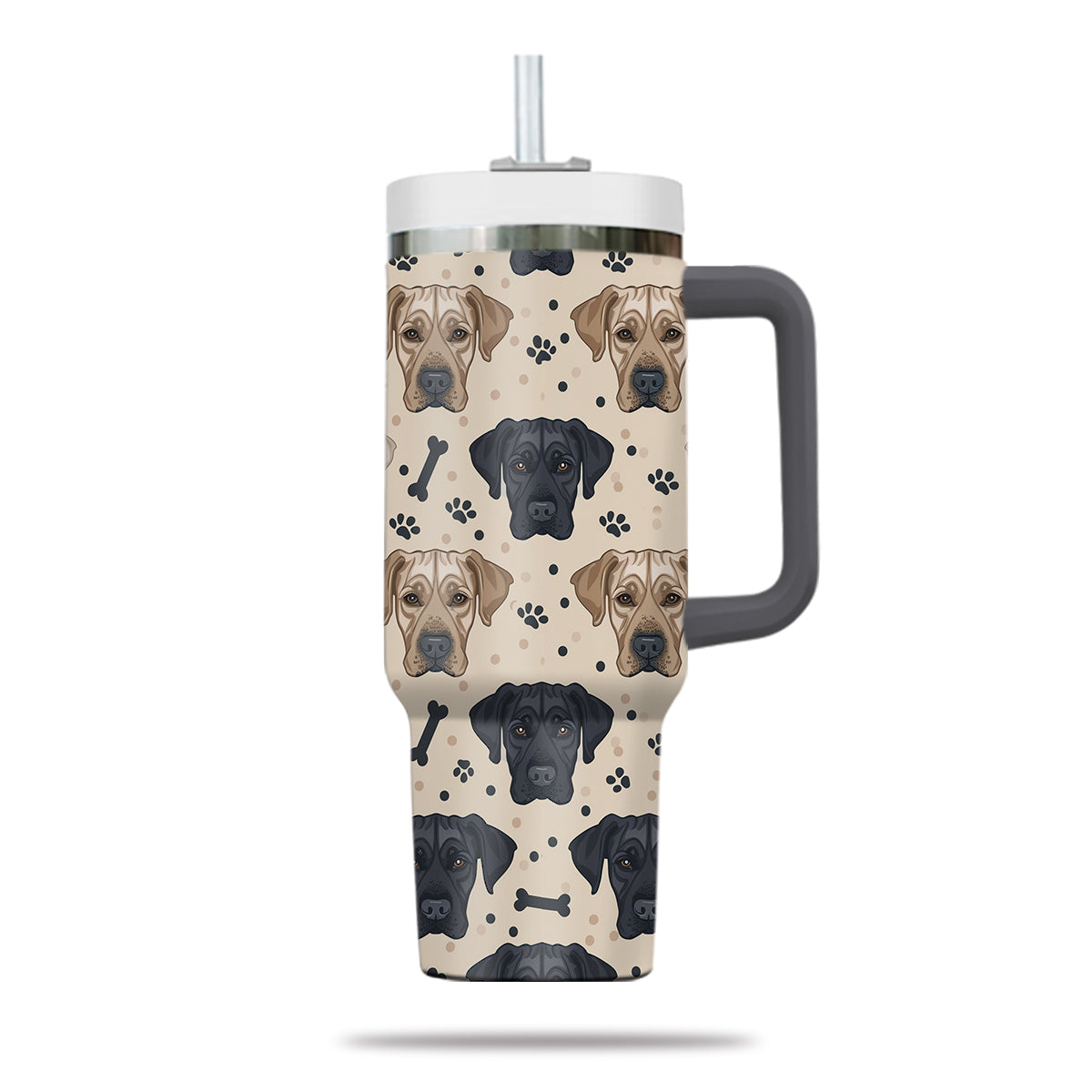 Cute Labrador Retriever Tumbler 40oz With Handle, Labrador Retriever Pattern 40oz Tumbler, Dog Paw Photo Tumbler with Straw, Dog Lover Tumbler, Stainless Steel Tumbler, Insulated Tumbler