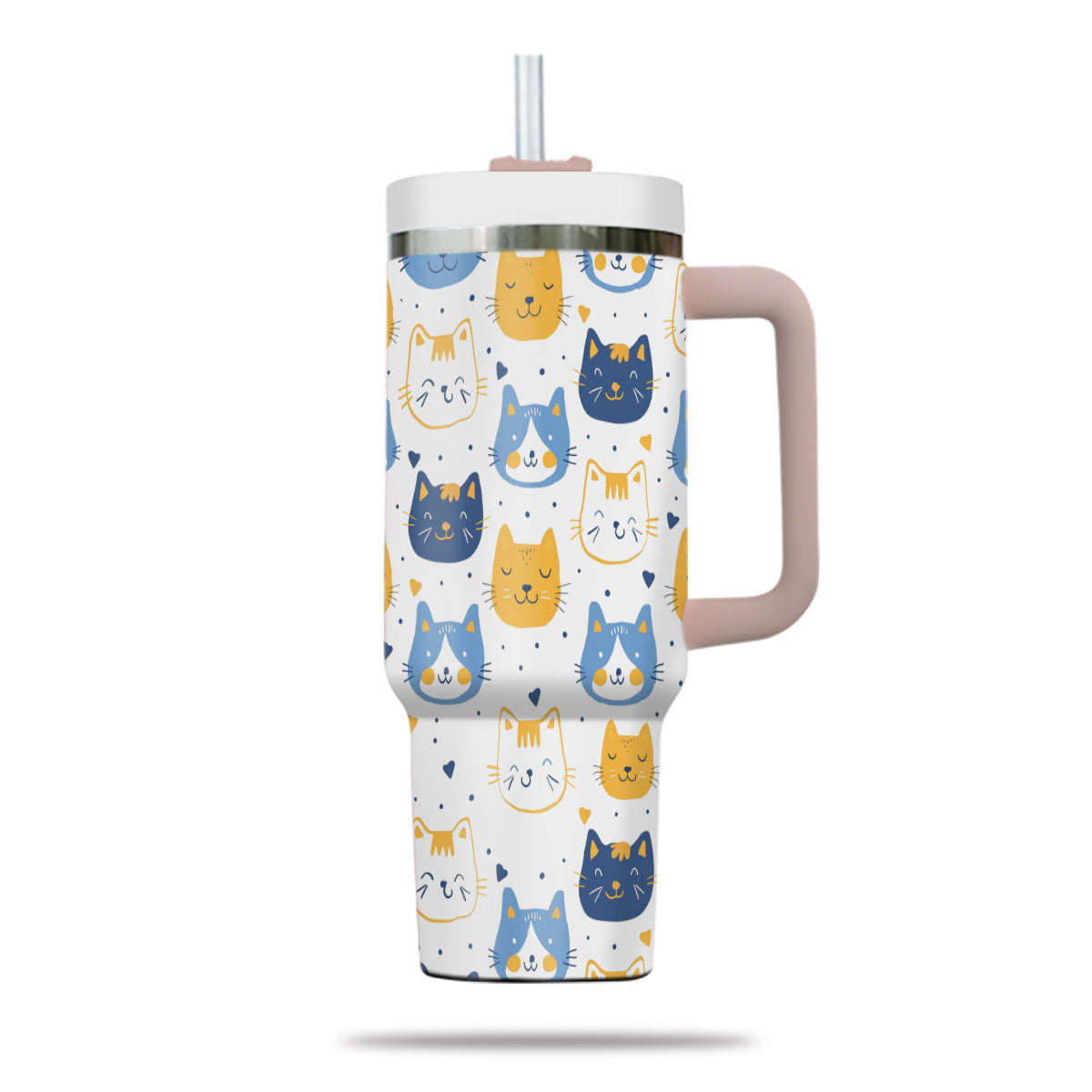 Cute Cat Tumbler 40oz With Handle, Cat Pattern 40oz Tumbler, Cat Lover Tumbler 40oz, Stainless Steel Tumbler, Insulated Tumbler 17