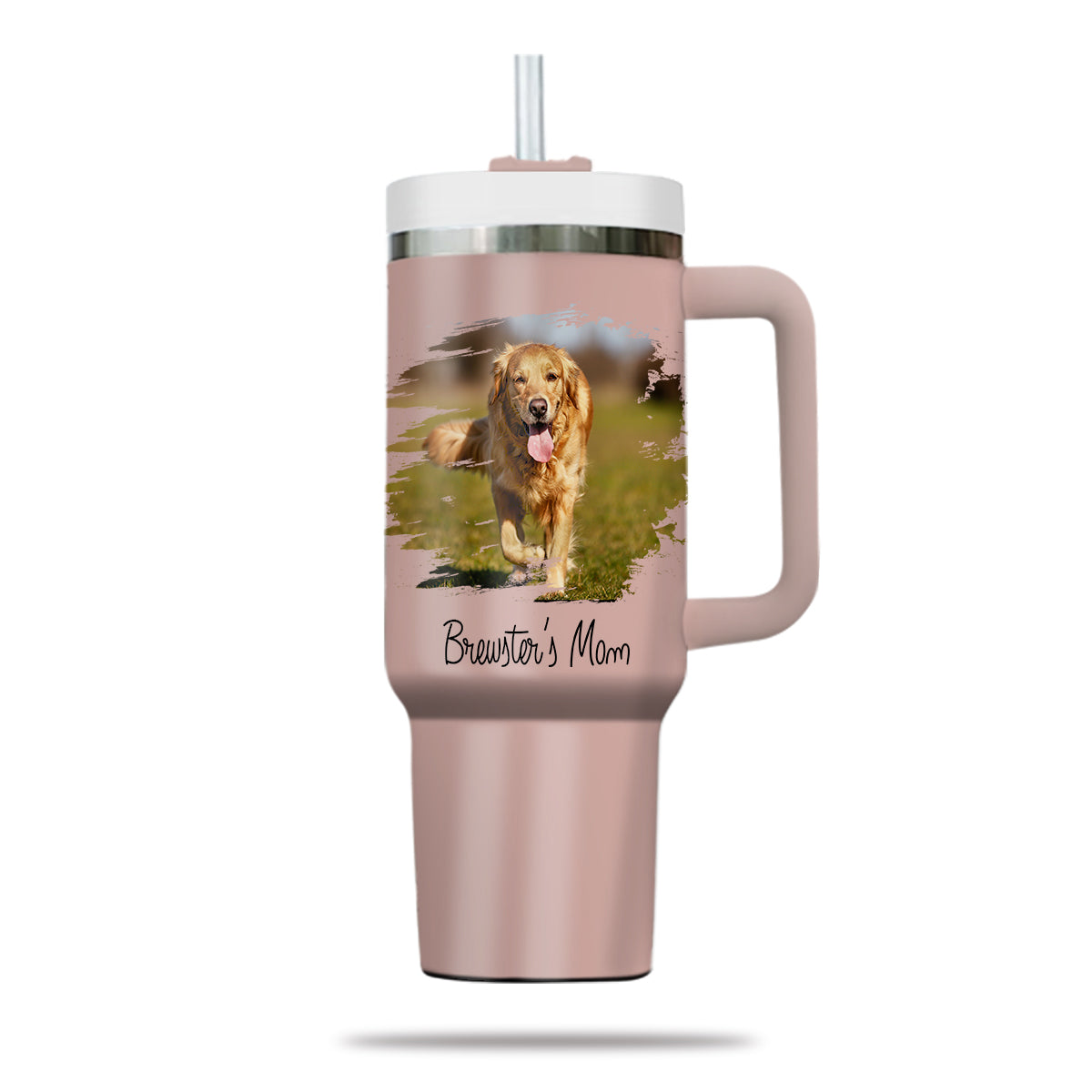 Custom Pet Photo Tumbler 40oz With Handle, Dog Photo Tumbler, Puppies Tumbler with Straw, Dog Lover Tumbler, Favorite Pet Tumbler, Stainless Steel Tumbler, Insulated Tumbler, Pet Photo Gift with Custom Pet Image 02