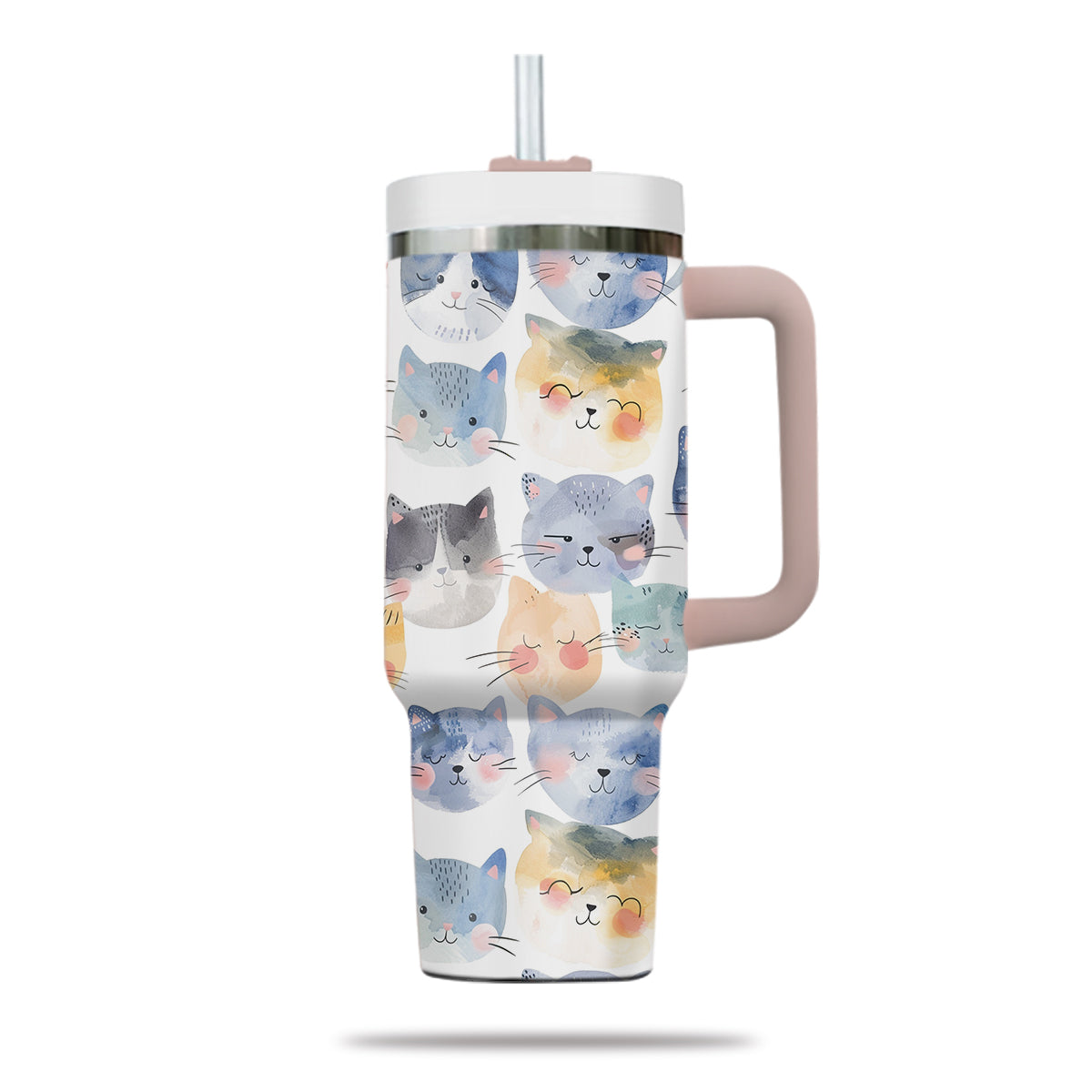 Cute Cat Tumbler 40oz With Handle, Cat Pattern 40oz Tumbler, Cat Lover Tumbler 40oz, Stainless Steel Tumbler, Insulated Tumbler 18