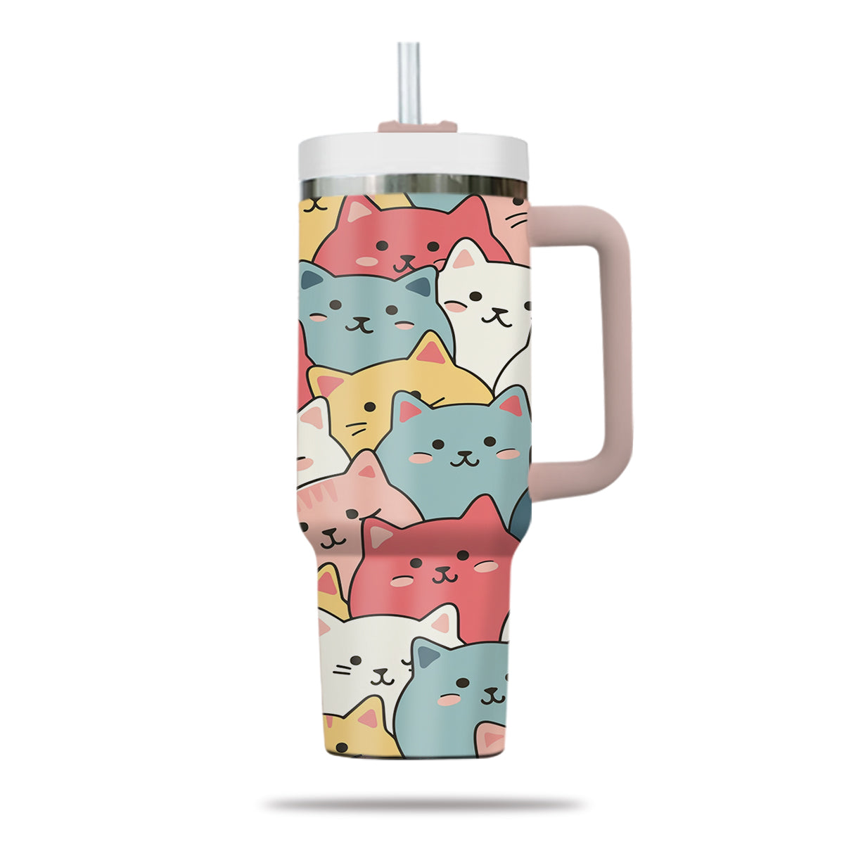 Cute Cat Tumbler 40oz With Handle, Cat Pattern 40oz Tumbler, Cat Lover Tumbler 40oz, Stainless Steel Tumbler, Insulated Tumbler 27