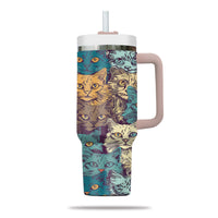 Thumbnail for Cute Cat Tumbler 40oz With Handle, Cat Pattern 40oz Tumbler, Cat Lover Tumbler 40oz, Stainless Steel Tumbler, Insulated Tumbler 24