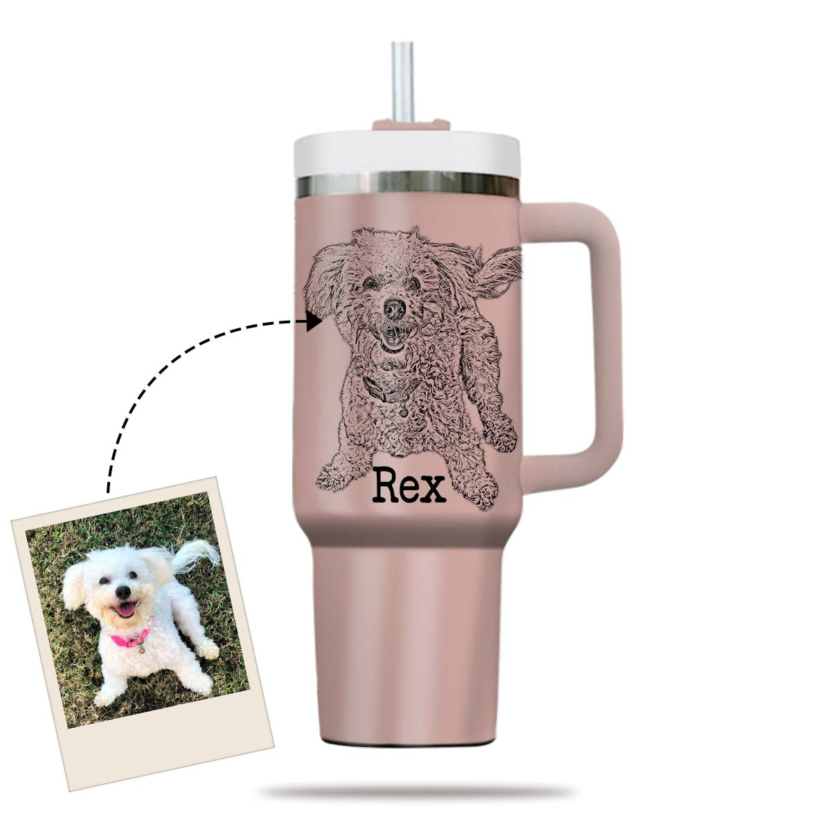 Custom Pet Photo Tumbler 40oz With Handle, Dog Photo Tumbler, Puppies Tumbler with Straw, Dog Lover Tumbler, Favorite Pet Tumbler, Stainless Steel Tumbler, Insulated Tumbler, Pet Photo Gift with Custom Pet Image 07