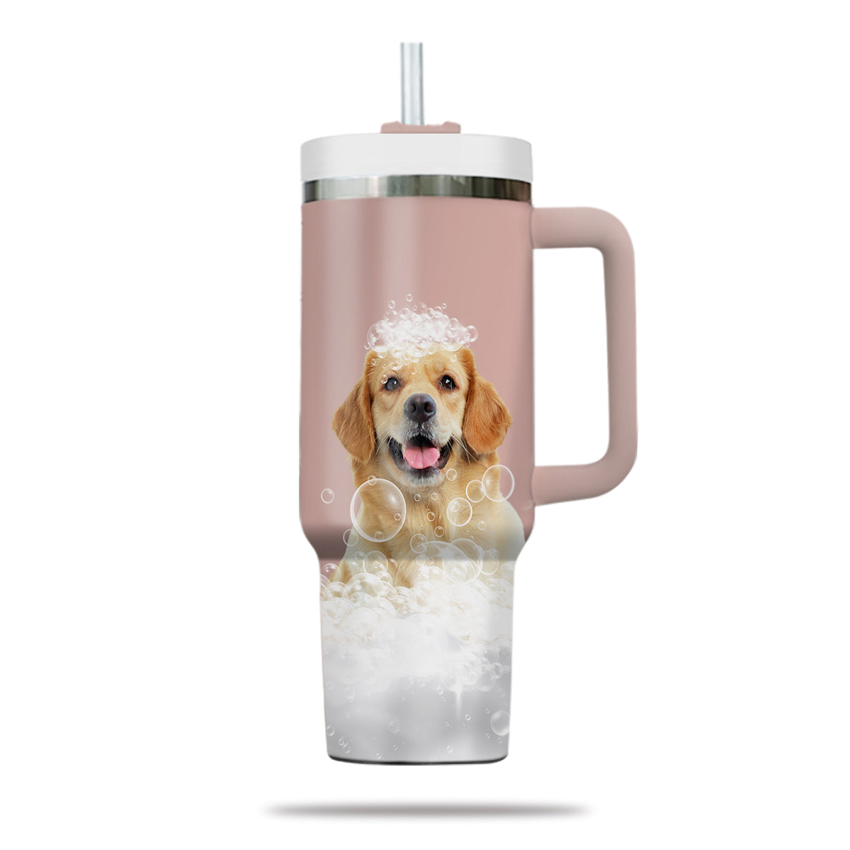 Custom Pet Portrait Photo Tumbler 40oz With Handle, Animal in Tub, Funny Bathroom Art, Dog In Bathtub Print, Puppies Tumbler with Straw, Dog Lover Tumbler, Stainless Steel Tumbler, Insulated Tumbler 19