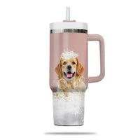 Thumbnail for Custom Pet Portrait Photo Tumbler 40oz With Handle, Animal in Tub, Funny Bathroom Art, Dog In Bathtub Print, Puppies Tumbler with Straw, Dog Lover Tumbler, Stainless Steel Tumbler, Insulated Tumbler 19