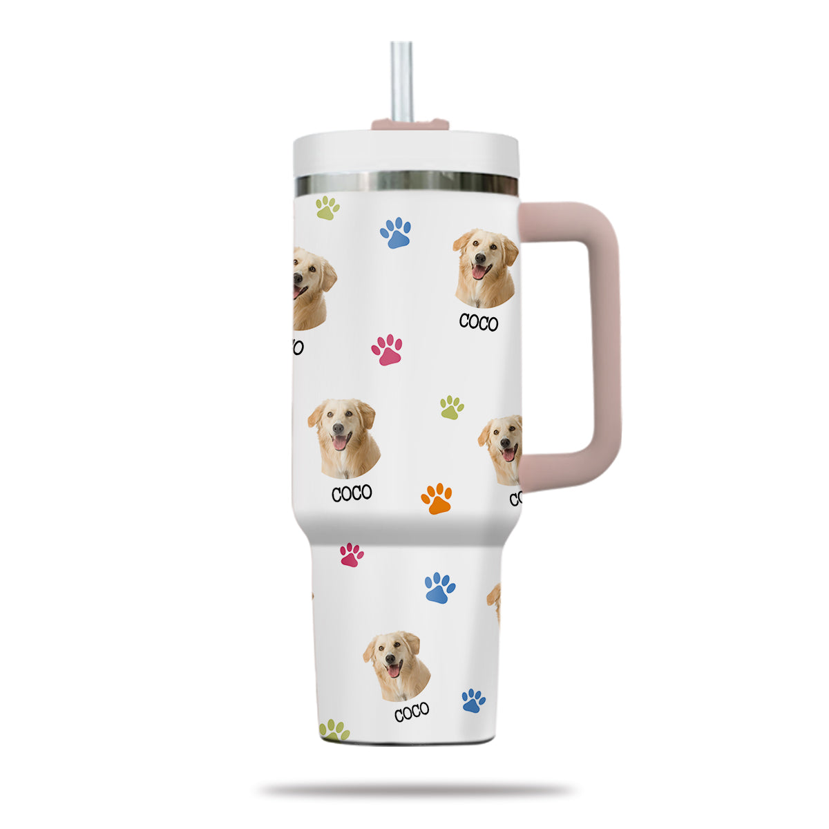 Custom Pet Photo Tumbler 40oz With Handle, Just A Girl Who Loves Dogs: Personalized Cute Dog Gifts for Dog Mom, Pets, Paw Prints , Puppies Tumbler with Straw, Dog Lover Tumbler, Favorite Pet Tumbler, Stainless Steel Tumbler, Insulated Tumbler 09