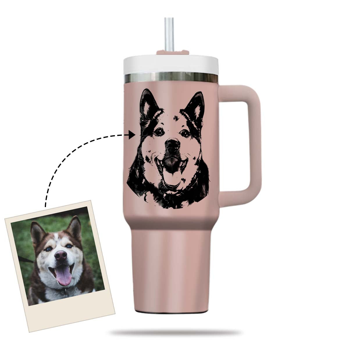 Custom Pet Photo Tumbler 40oz With Handle, Dog Photo Tumbler, Puppies Tumbler with Straw, Dog Lover Tumbler, Favorite Pet Tumbler, Stainless Steel Tumbler, Insulated Tumbler, Pet Photo Gift with Custom Pet Image 08