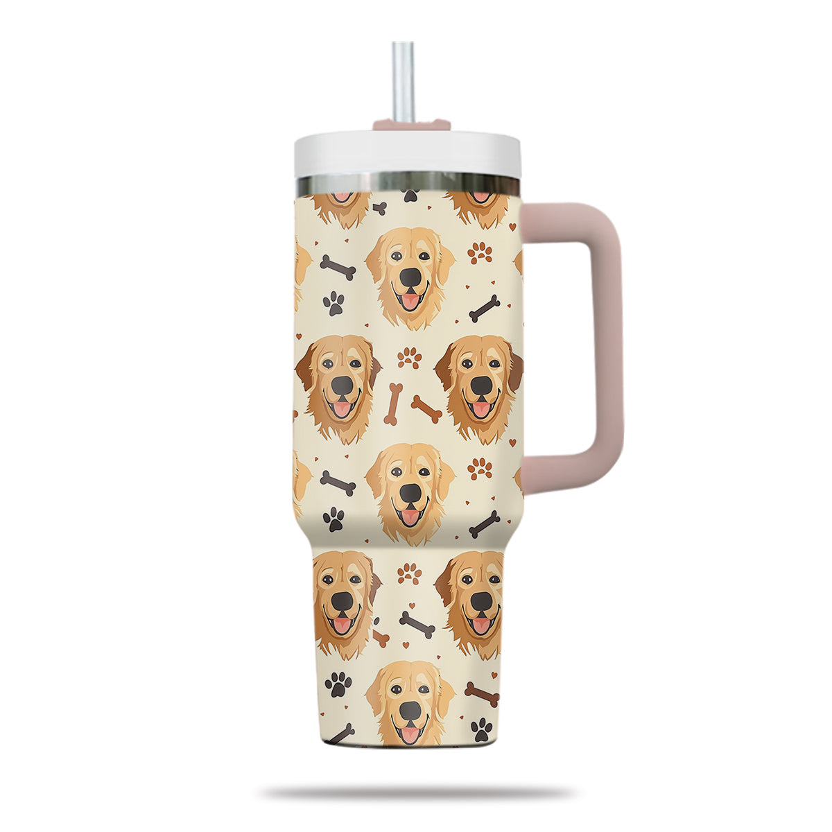 Cute Golden Retriever Tumbler 40oz With Handle, Golden Retriever Pattern 40oz Tumbler, Dog Paw Photo Tumbler with Straw, Dog Lover Tumbler, Stainless Steel Tumbler, Insulated Tumbler