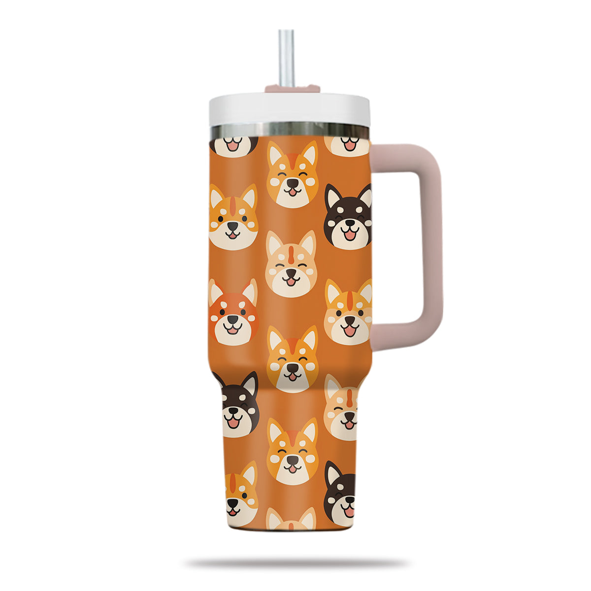 Cute Shiba Tumbler 40oz With Handle, Shiba Pattern 40oz Tumbler, Dog Paw Photo Tumbler with Straw, Dog Lover Tumbler, Stainless Steel Tumbler, Insulated Tumbler 02