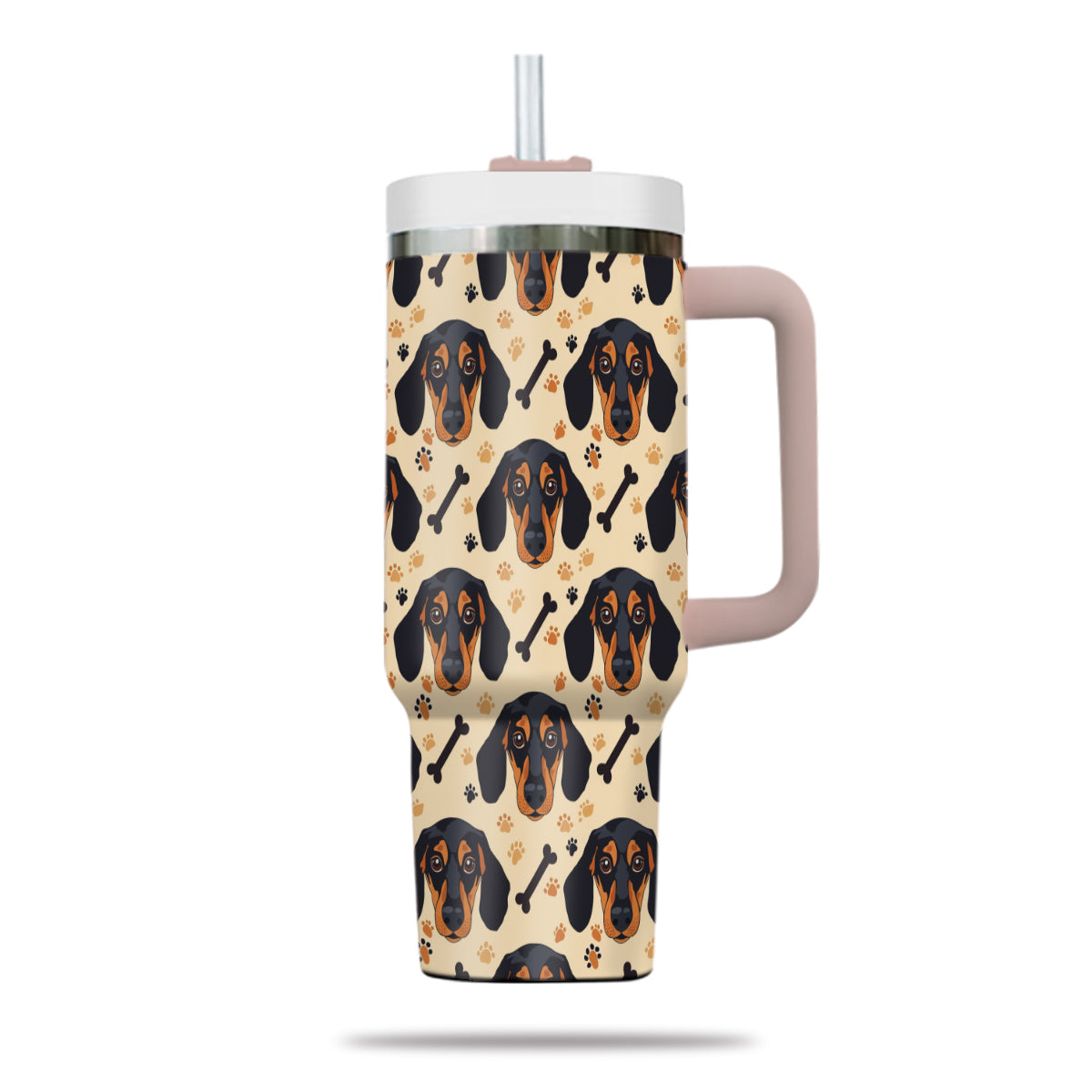 Cute Dachshund Tumbler 40oz With Handle, Dachshund Pattern 40oz Tumbler, Dog Paw Photo Tumbler with Straw, Dog Lover Tumbler, Stainless Steel Tumbler, Insulated Tumbler