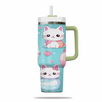 Thumbnail for Cute Cat Tumbler 40oz With Handle, Cat Pattern 40oz Tumbler, Cat Lover Tumbler 40oz, Stainless Steel Tumbler, Insulated Tumbler 06