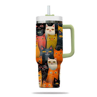Thumbnail for Cute Cat Tumbler 40oz With Handle, Cat Pattern 40oz Tumbler, Cat Lover Tumbler 40oz, Stainless Steel Tumbler, Insulated Tumbler 02