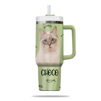 Thumbnail for Custom Pet Photo Tumbler 40oz With Handle, Watercolor Pet Portrait From Photo Tumbler,  Personalized Cat Face Photo Tumbler with Straw, Cat Lover Tumbler, Stainless Steel Tumbler, Insulated Tumbler 16