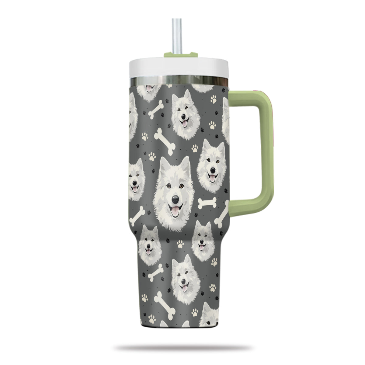 Cute Samoyed Tumbler 40oz With Handle, Samoyed Pattern 40oz Tumbler, Dog Paw Photo Tumbler with Straw, Dog Lover Tumbler, Stainless Steel Tumbler, Insulated Tumbler 02