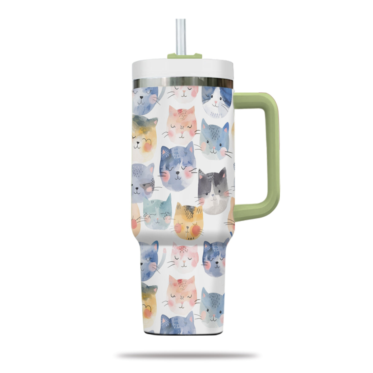 Cute Cat Tumbler 40oz With Handle, Cat Pattern 40oz Tumbler, Cat Lover Tumbler 40oz, Stainless Steel Tumbler, Insulated Tumbler 18