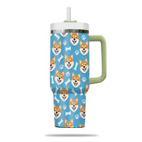 Thumbnail for Cute Shiba Tumbler 40oz With Handle, Shiba Pattern 40oz Tumbler, Dog Paw Photo Tumbler with Straw, Dog Lover Tumbler, Stainless Steel Tumbler, Insulated Tumbler 01