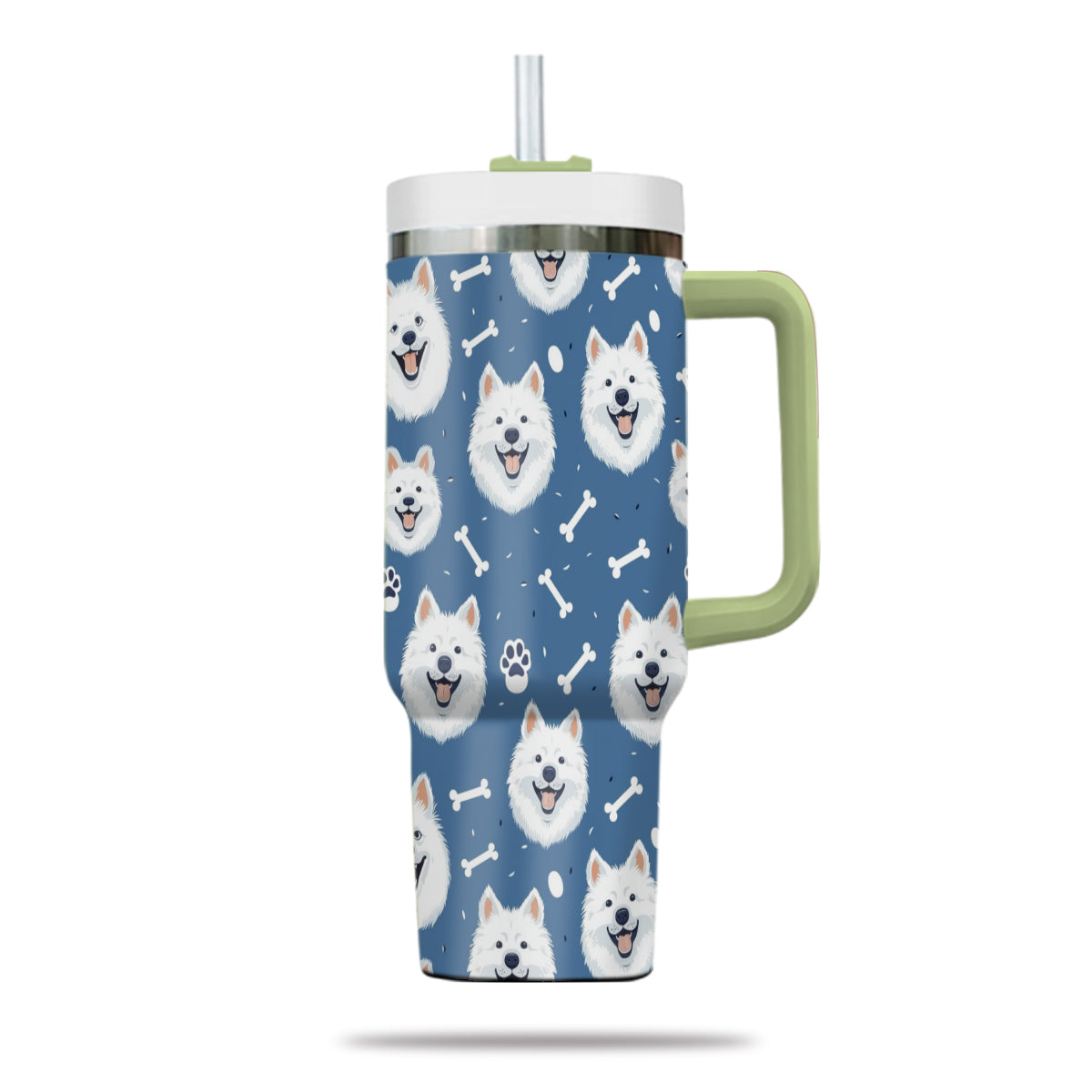 Cute Samoyed Tumbler 40oz With Handle, Samoyed Pattern 40oz Tumbler, Dog Paw Photo Tumbler with Straw, Dog Lover Tumbler, Stainless Steel Tumbler, Insulated Tumbler 01