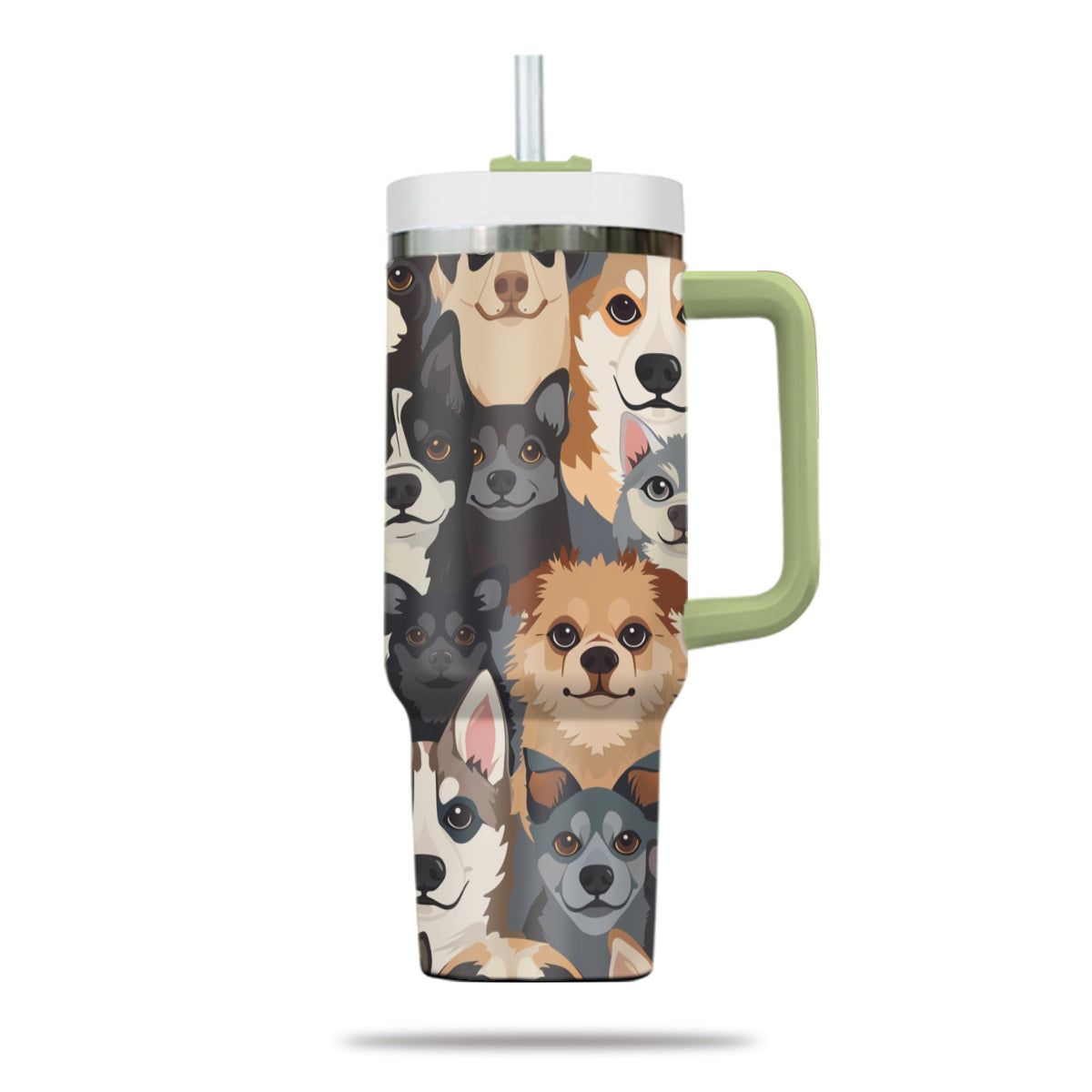 Cute Dog Tumbler 40oz With Handle, Dog Face Pattern 40oz Tumbler, Puppies Tumbler with Straw, Dog Lover Tumbler, Stainless Steel Tumbler, Insulated Tumbler 05