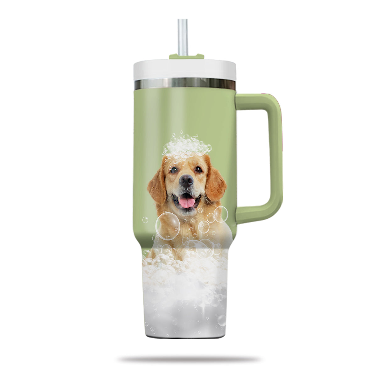 Custom Pet Portrait Photo Tumbler 40oz With Handle, Animal in Tub, Funny Bathroom Art, Dog In Bathtub Print, Puppies Tumbler with Straw, Dog Lover Tumbler, Stainless Steel Tumbler, Insulated Tumbler 19