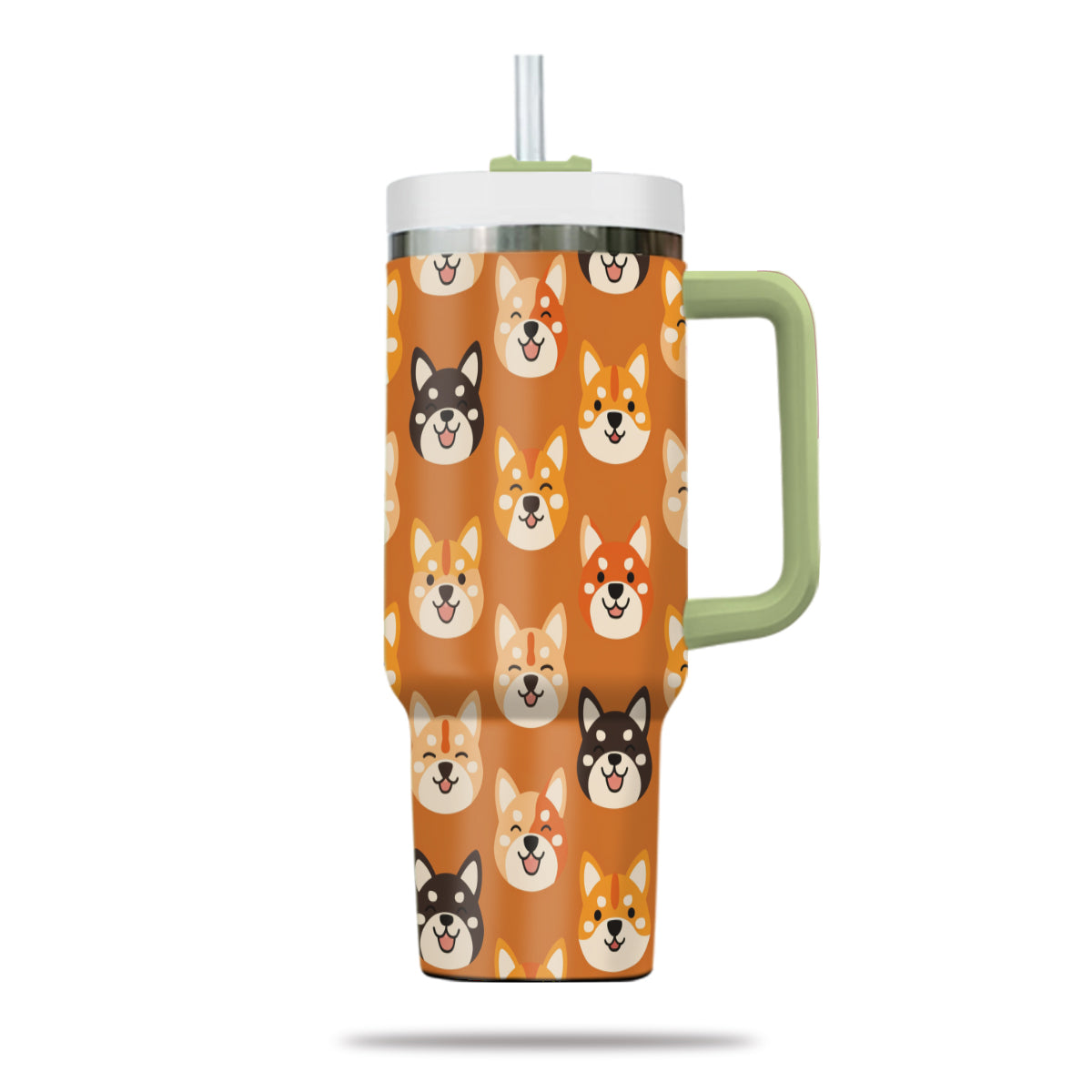 Cute Shiba Tumbler 40oz With Handle, Shiba Pattern 40oz Tumbler, Dog Paw Photo Tumbler with Straw, Dog Lover Tumbler, Stainless Steel Tumbler, Insulated Tumbler 02