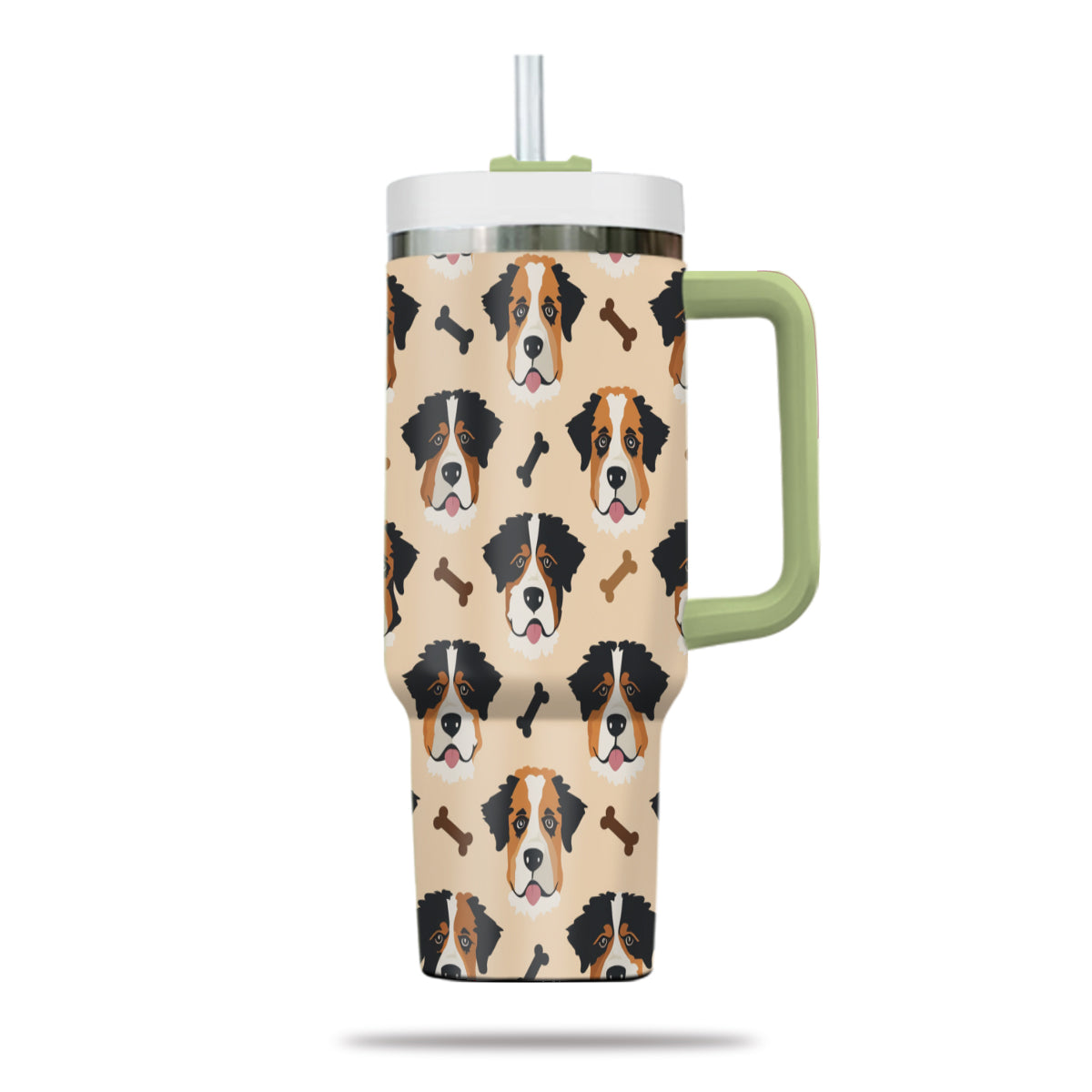 Cute St. Bernard Tumbler 40oz With Handle, St. Bernard Pattern 40oz Tumbler, Dog Paw Photo Tumbler with Straw, Dog Lover Tumbler, Stainless Steel Tumbler, Insulated Tumbler