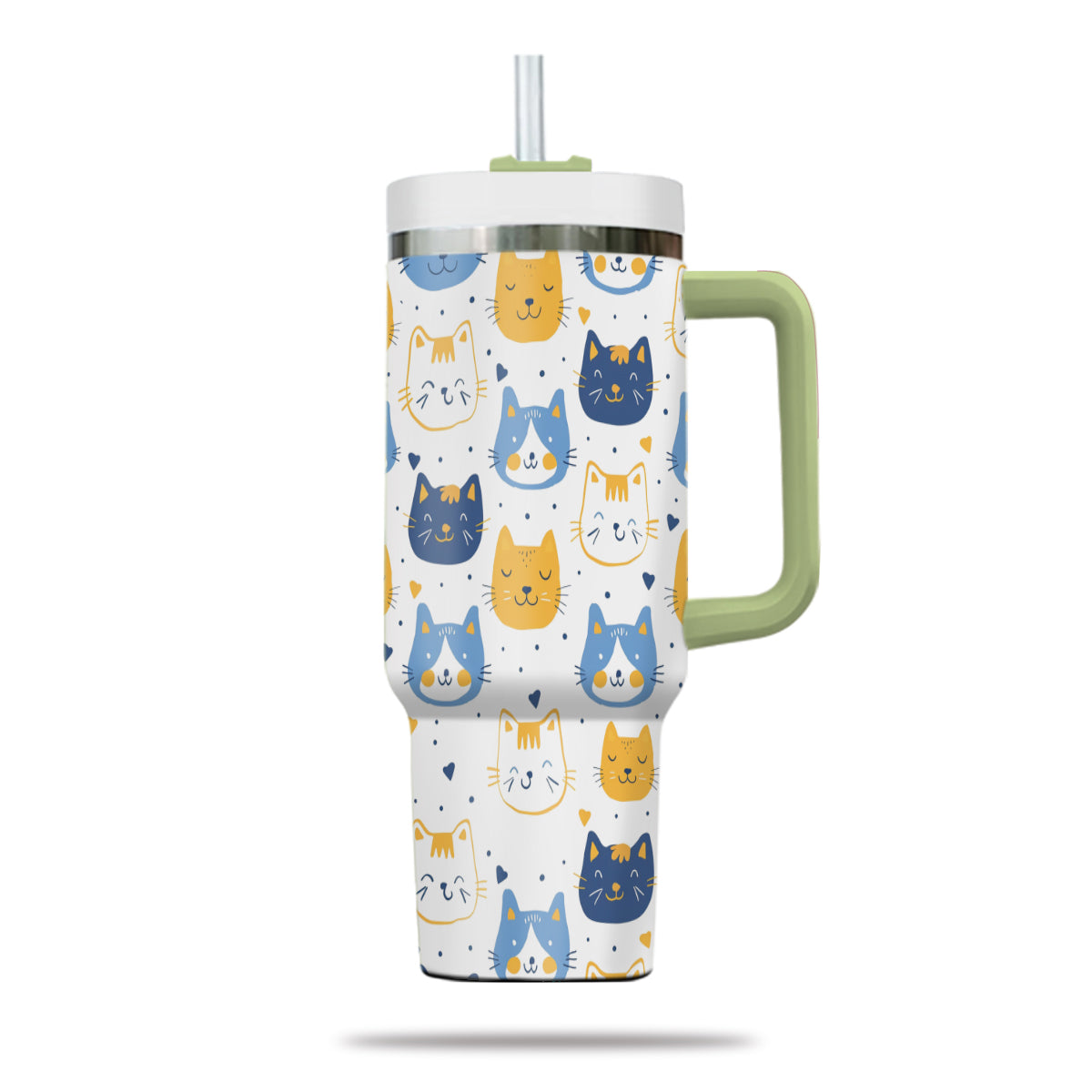 Cute Cat Tumbler 40oz With Handle, Cat Pattern 40oz Tumbler, Cat Lover Tumbler 40oz, Stainless Steel Tumbler, Insulated Tumbler 17