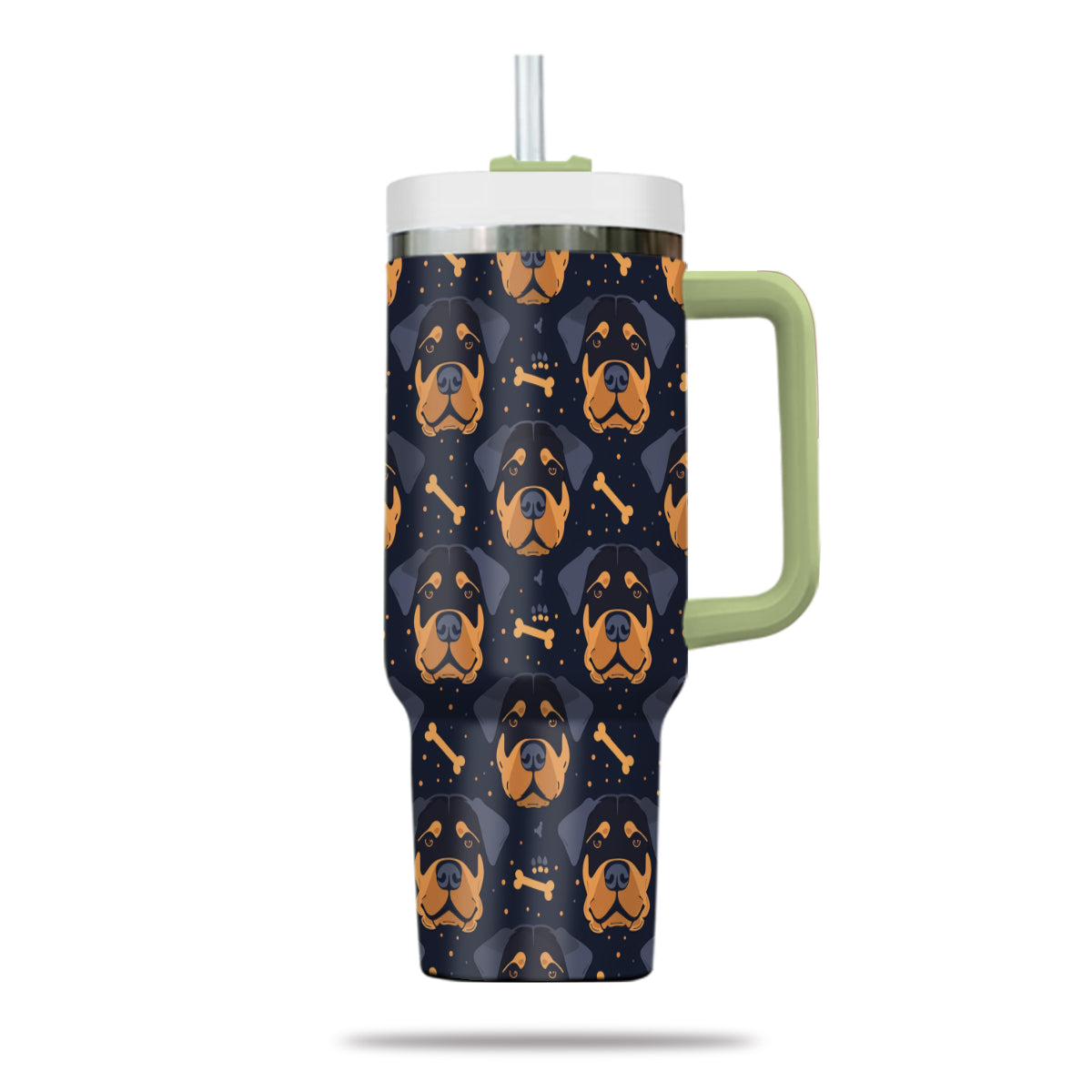 Cute Rottweiler Tumbler 40oz With Handle, Rottweiler Pattern 40oz Tumbler, Dog Paw Photo Tumbler with Straw, Dog Lover Tumbler, Stainless Steel Tumbler, Insulated Tumbler