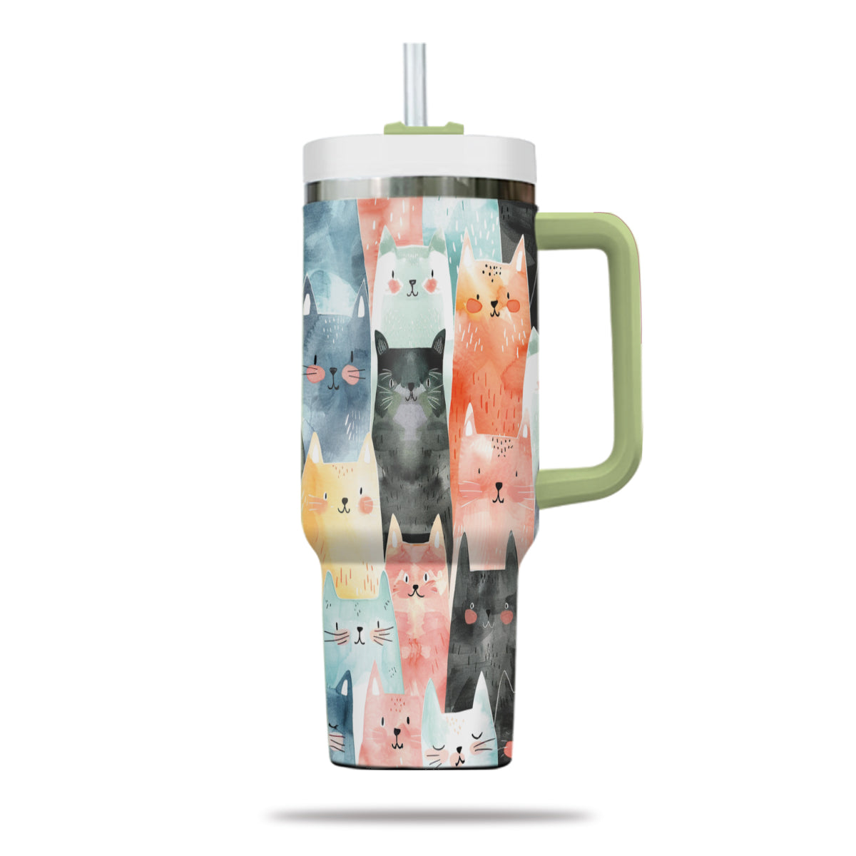 Cute Cat Tumbler 40oz With Handle, Cat Pattern 40oz Tumbler, Cat Lover Tumbler 40oz, Stainless Steel Tumbler, Insulated Tumbler 19