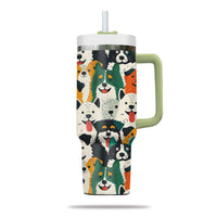 Thumbnail for Cute Dog Tumbler 40oz With Handle, Dog Face Pattern 40oz Tumbler, Puppies Tumbler with Straw, Dog Lover Tumbler, Stainless Steel Tumbler, Insulated Tumbler 01