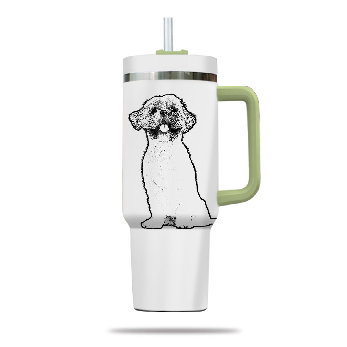 Custom Pet Photo Tumbler 40oz With Handle, Line Drawing Photo Tumbler, Line Art, Puppies Tumbler with Straw, Dog Lover Tumbler, Stainless Steel Tumbler, Insulated Tumbler, Pet Photo Gift with Custom Pet Image, Custom Pet Art, Pet Drawing 12