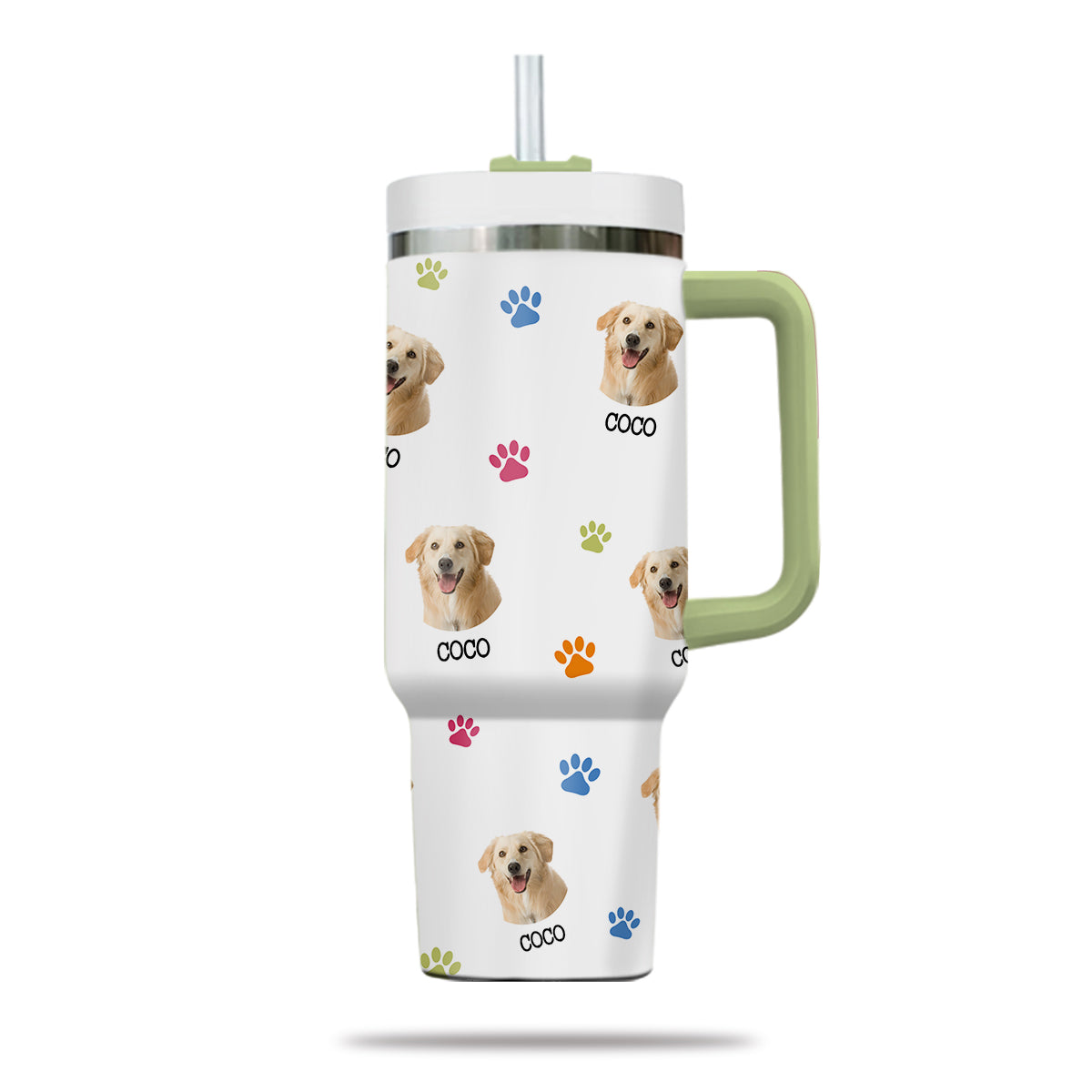 Custom Pet Photo Tumbler 40oz With Handle, Just A Girl Who Loves Dogs: Personalized Cute Dog Gifts for Dog Mom, Pets, Paw Prints , Puppies Tumbler with Straw, Dog Lover Tumbler, Favorite Pet Tumbler, Stainless Steel Tumbler, Insulated Tumbler 09