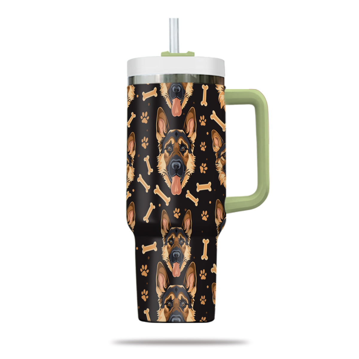 Cute German Shepherd Tumbler 40oz With Handle, German Shepherd Pattern 40oz Tumbler, Dog Paw Photo Tumbler with Straw, Dog Lover Tumbler, Stainless Steel Tumbler, Insulated Tumbler