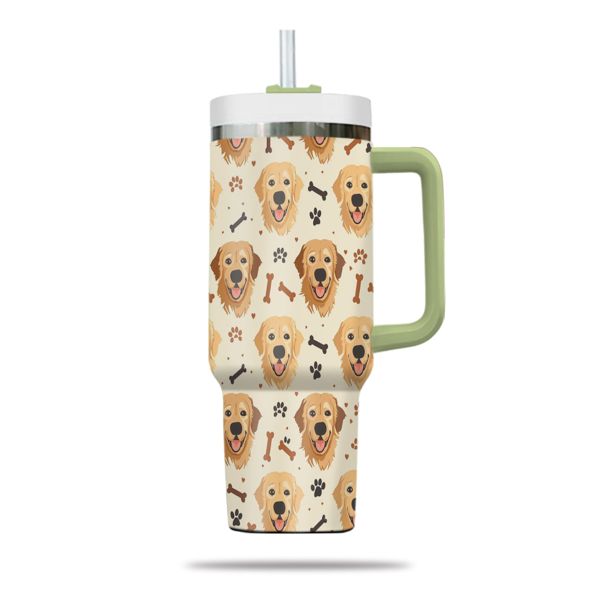 Cute Golden Retriever Tumbler 40oz With Handle, Golden Retriever Pattern 40oz Tumbler, Dog Paw Photo Tumbler with Straw, Dog Lover Tumbler, Stainless Steel Tumbler, Insulated Tumbler