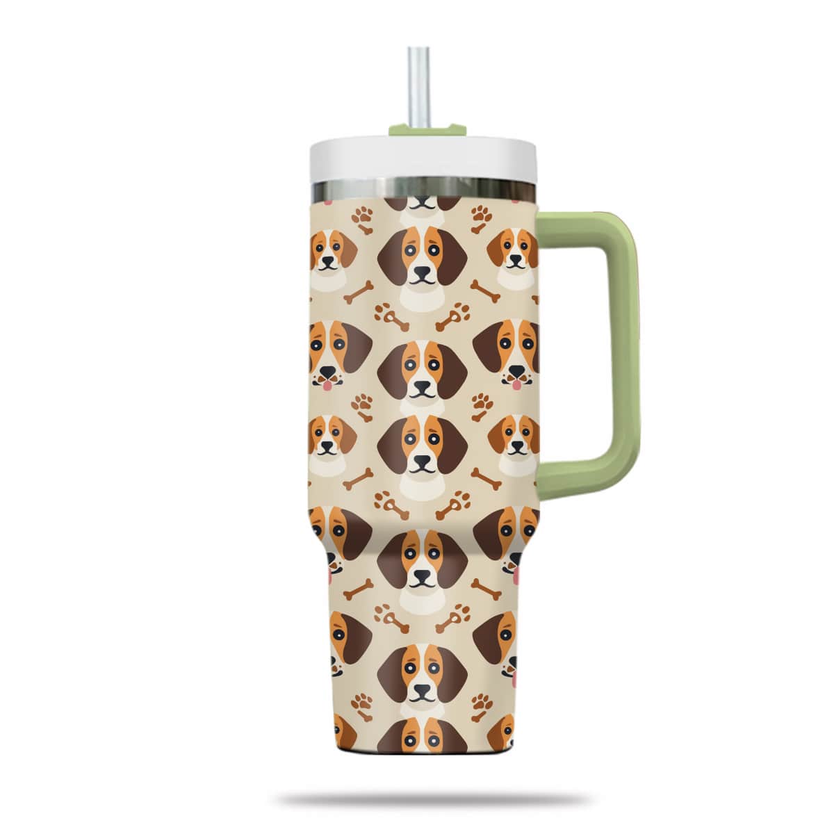 Cute Beagle Tumbler 40oz With Handle, Beagle Pattern 40oz Tumbler, Dog Paw Photo Tumbler with Straw, Dog Lover Tumbler, Stainless Steel Tumbler, Insulated Tumbler