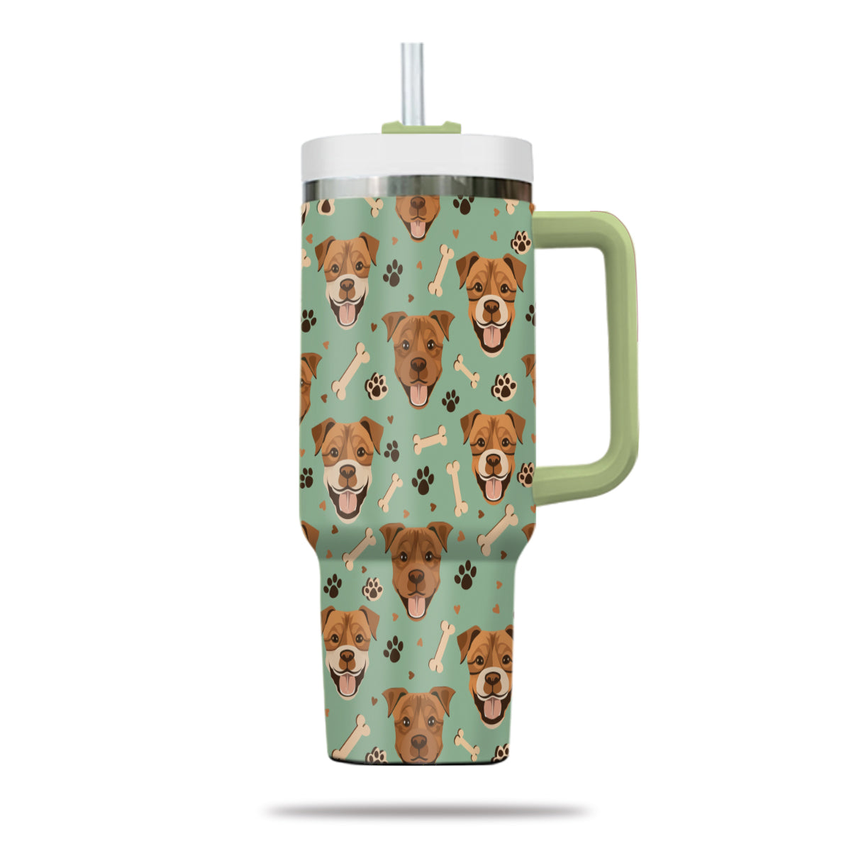 Cute Pitbull Tumbler 40oz With Handle, Pitbull Pattern 40oz Tumbler, Dog Paw Photo Tumbler with Straw, Dog Lover Tumbler, Stainless Steel Tumbler, Insulated Tumbler