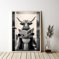 Thumbnail for Highland Cow Sitting on the Toilet Reading a Newspaper, Canvas Wall Art, Funny Animals Wall Art, Funny Bathroom Wall Decor, Print Minimalist Modern Farmhouse Art Bathroom Wall Decor