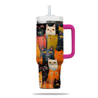 Thumbnail for Cute Cat Tumbler 40oz With Handle, Cat Pattern 40oz Tumbler, Cat Lover Tumbler 40oz, Stainless Steel Tumbler, Insulated Tumbler 02