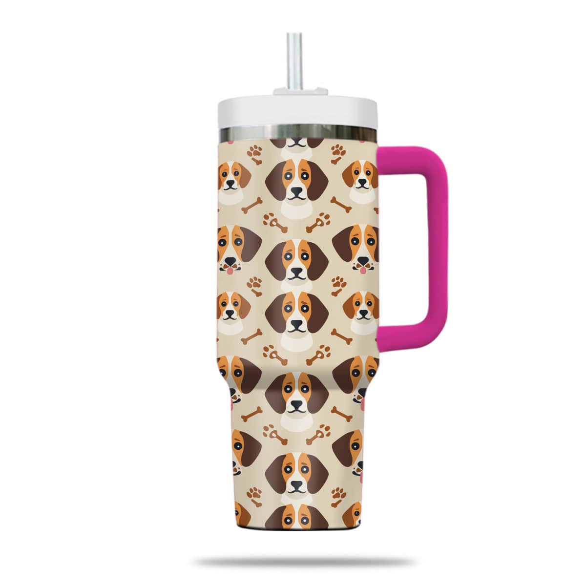 Cute Beagle Tumbler 40oz With Handle, Beagle Pattern 40oz Tumbler, Dog Paw Photo Tumbler with Straw, Dog Lover Tumbler, Stainless Steel Tumbler, Insulated Tumbler