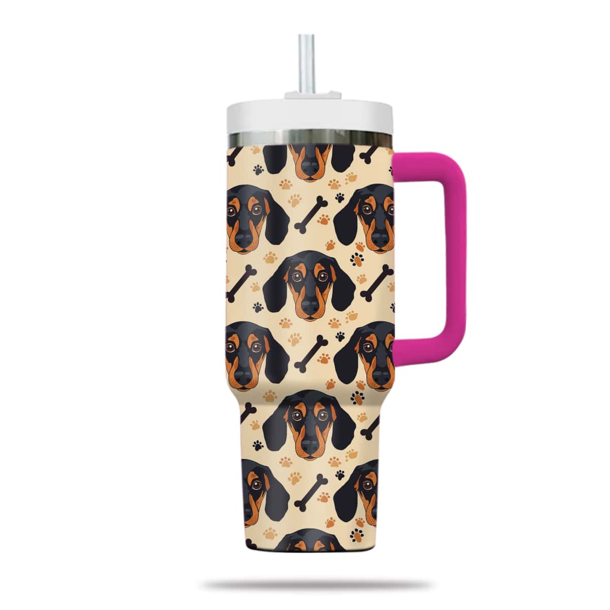 Cute Dachshund Tumbler 40oz With Handle, Dachshund Pattern 40oz Tumbler, Dog Paw Photo Tumbler with Straw, Dog Lover Tumbler, Stainless Steel Tumbler, Insulated Tumbler