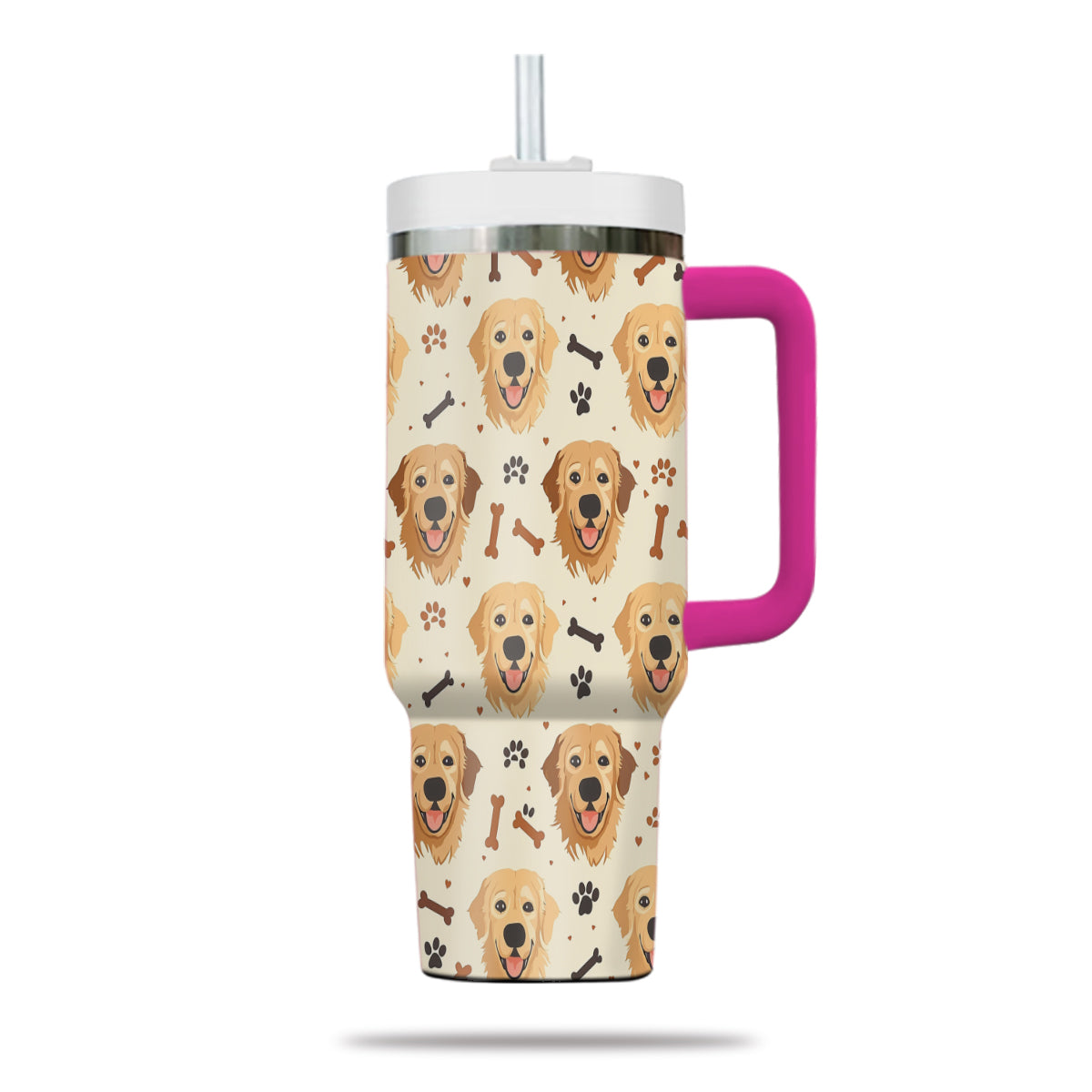 Cute Golden Retriever Tumbler 40oz With Handle, Golden Retriever Pattern 40oz Tumbler, Dog Paw Photo Tumbler with Straw, Dog Lover Tumbler, Stainless Steel Tumbler, Insulated Tumbler